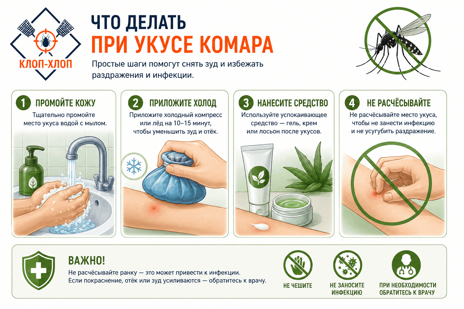 Первая помощь при укусе комара: как снять зуд и отек